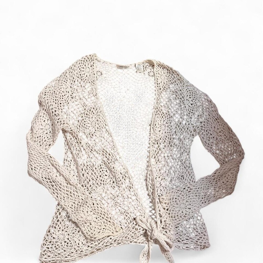 Laura Ashley white crochet tie front cardigan #crochet #boho